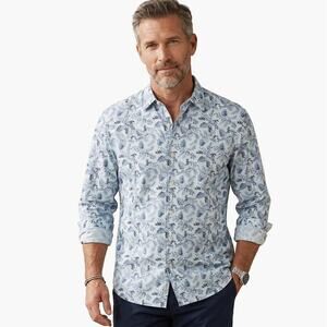 TOMMY BAHAMA Artistic Floral Striped Button-Down Shirt (Blue | Size L)